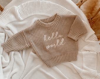 Hello World Fawn Mini Knit Sweater - Baby and Toddler - Cotton Jumper - Babies First Outfit - Photography Prop - Matching Sets
