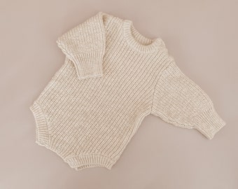 Honey Chunky Knit Romper - Romper only - Newborn to 12M - Newborn photoshoot - Baby First outfit - Cream romper