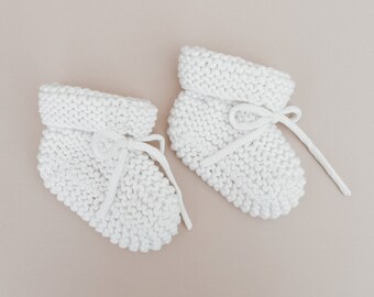 Milk Knitted Booties - Newborn-6M - Baby Socks - Baby Announcement Outfit - Heirloom Knit Clothing -Baby Boy or Girl -4 colours available