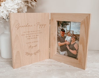 Grandparent 'You Are My World' Quote Personalised Wooden Photo Frame - Custom Keepsake - Engraved Wooden Frame - Grandparent Gift