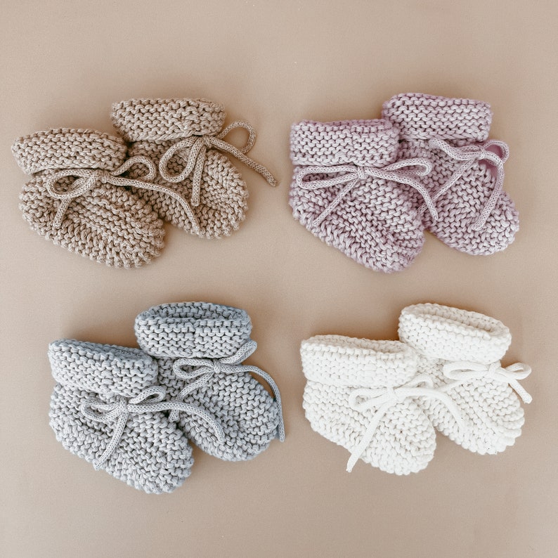 Milk Knitted Booties Newborn-6M Baby Socks Baby Announcement Outfit Heirloom Knit Clothing Baby Boy or Girl 4 colours available image 2