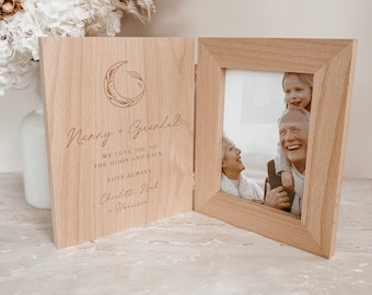Grandparent 'Moon and Back' Quote Personalised Wooden Photo Frame - Custom Keepsake - Engraved Wooden Frame - Customised - Grandparent Gift