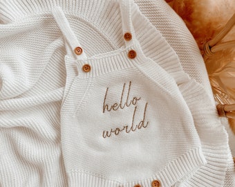Hello World Sleeveless Mini Knit Romper - romper only - announcement outfit - coming home outfit - neutral