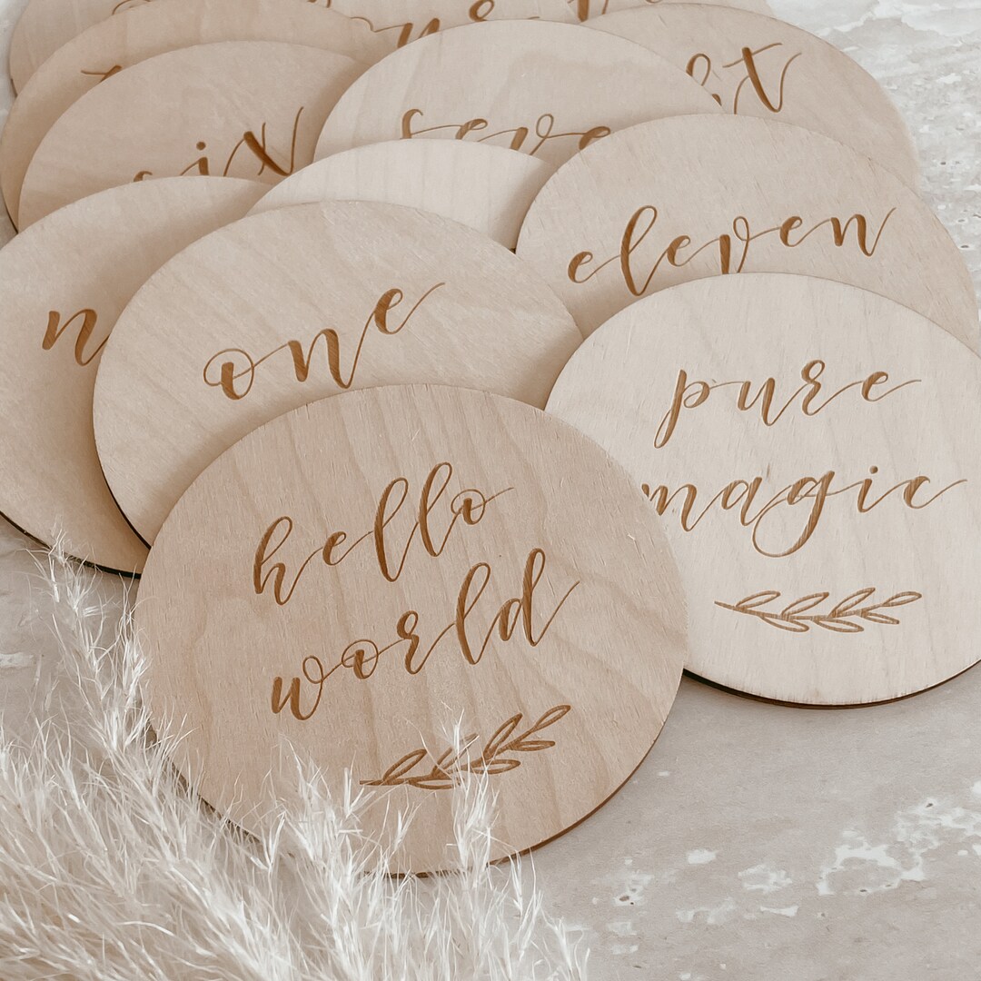 Wooden Baby Milestone Cards - Set of 14 - Engraved Wooden Milestone ...
