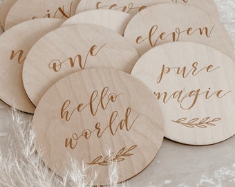 Wooden Baby Milestone Cards - Set of 14 - Engraved Wooden Milestone Cards - Newborn Gift Idea - Baby Shower - Baby Photo Props -