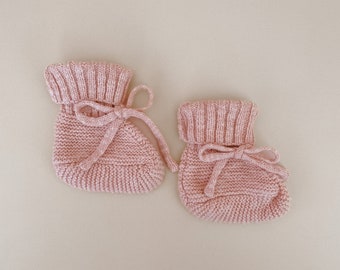 Blush Chunky Knit Booties - Newborn-6M - Baby Socks - Newborn Baby Announcement Outfit - Heirloom Knit Clothing - Baby Girl - Knitwear -Pink