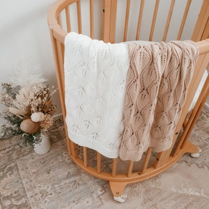 Willow Heirloom Knit Baby Blanket Cookie 100% Cotton Newborn Baby Swaddle Mom To Be Knitted Gender Neutral image 2