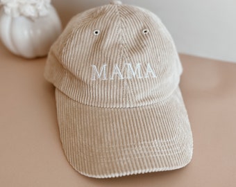 Mama Corduroy Cap - Gift for Mum - White Embroidered Mama - Classic corduroy fabric - timeless cap - Matching family caps