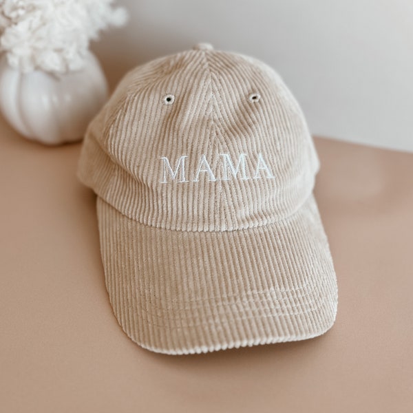 Mama Corduroy Cap - Gift for Mum - White Embroidered Mama - Classic corduroy fabric - timeless cap - Matching family caps