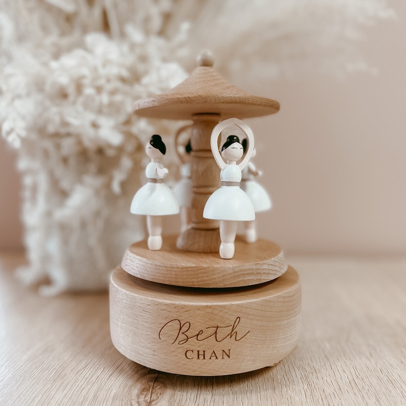 Personalised Ballerina Musical Carousel Wooden Custom Heirloom Music Box Engraved Keepsake Gift Baby Shower New Mom Baby Girl image 3