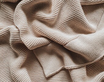 Heirloom Knit Baby Blanket - 100% Cotton - Baby Shower Gift - Newborn Baby - Swaddle - Mom To Be - Knitted - Gender Neutral - Beige - Cream