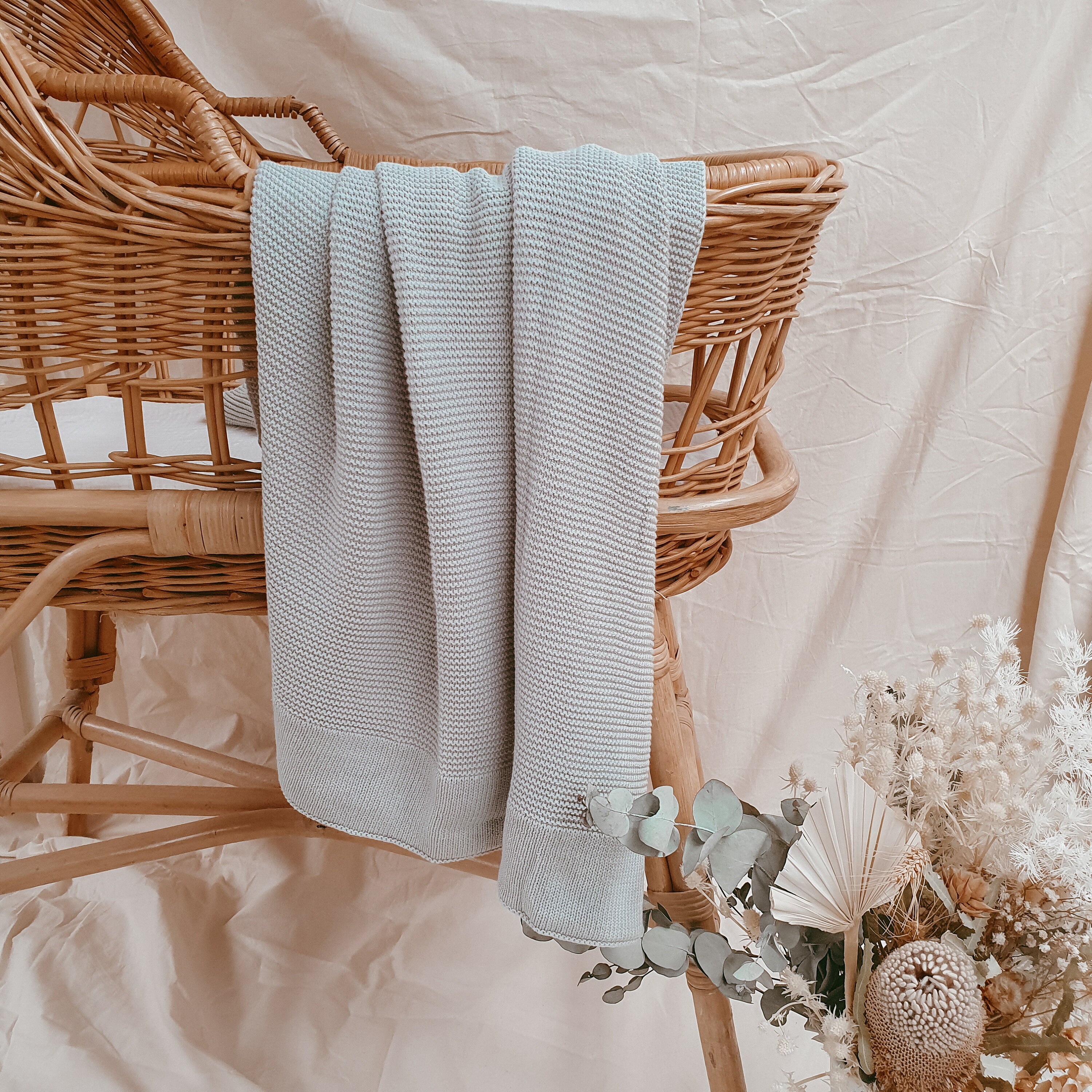 Terracotta Blue Mint Knit Toddler Cotton Blanket Etsy