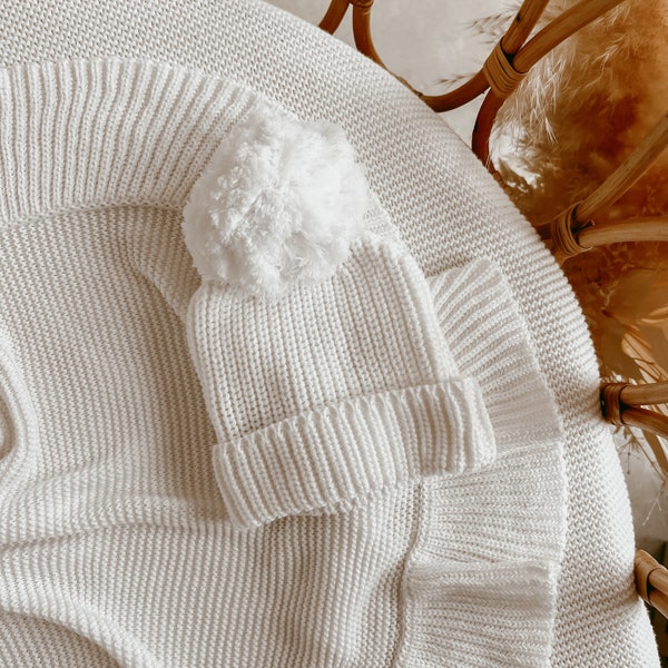Milk Baby Mini Knit Beanie  - Toddler - Winter Cotton Bonnet - Babies First Outfit - Photography Prop - Gender Neutral Clothing