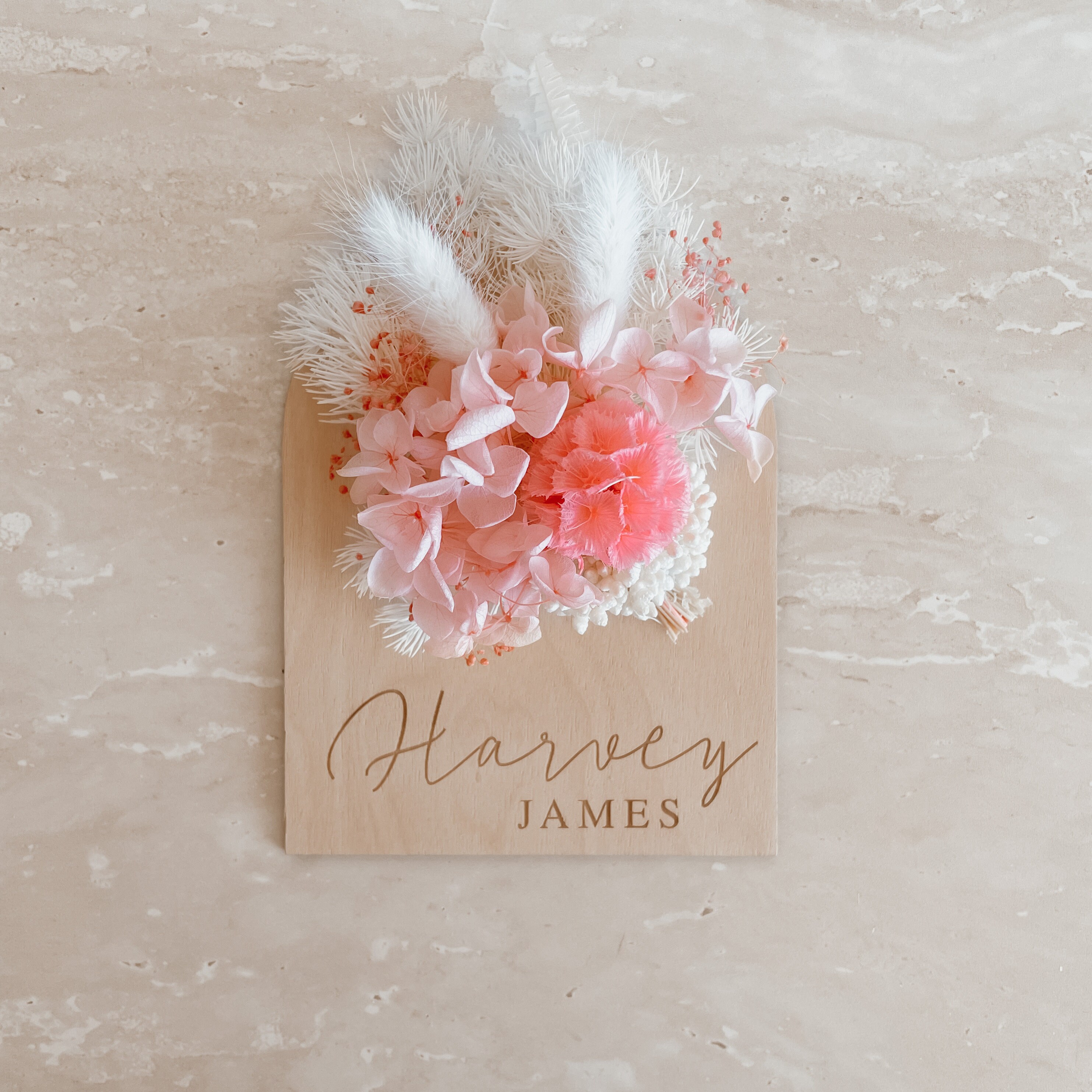 Dried Floral Custom Engraved Baby Name Sign - Wooden Name Announcement ...