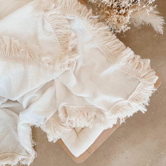 Luxury Milk Baby Swaddle Blanket Lace or Fringe Trim 100 Organic