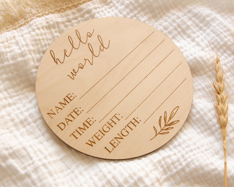 Newborn Photo Hospital Sign Baby Name Plaque Wooden Name Announcement Plaque Hello World Baby Name /& Birth Stats Sign 15cm