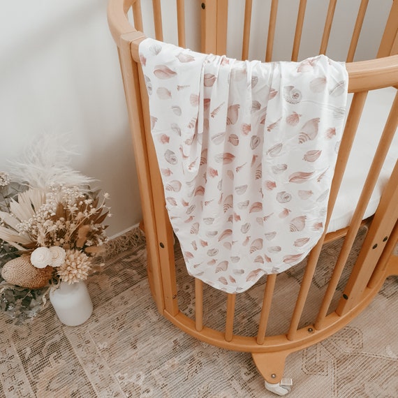 Sea Shell Stretch Bamboo Jersey Baby Swaddle Blanket Etsy