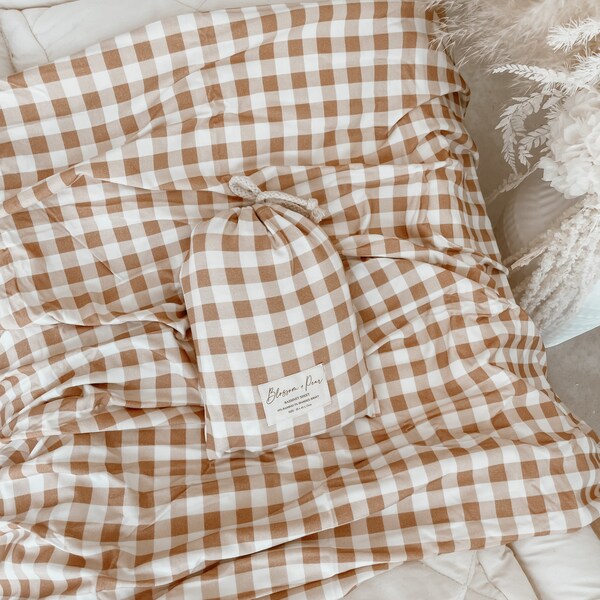 Caramel Gingham Bamboo Jersey Bassinet sheet - Change Table Cover - Moses Basket Cover - Caramel gingham print - Soft - Newborn Baby