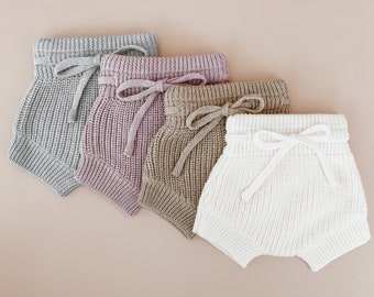 Baby Mini Knit Shorties Bloomers - Summer - Cotton - Babies First Outfit - Photography Prop - Gender Neutral Clothing - Knit Diaper Cover