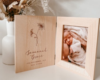 Personalised Baby Photo Frame - Custom Newborn Keepsake - Engraved Wooden Frame - New Mom Gift - Customised - Baby Gift Idea First Birthday