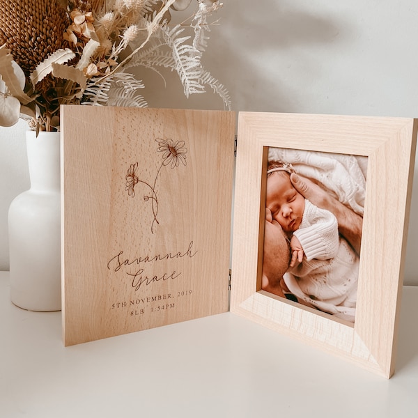 Personalised Baby Photo Frame - Custom Newborn Keepsake - Engraved Wooden Frame - New Mom Gift - Customised - Baby Gift Idea First Birthday