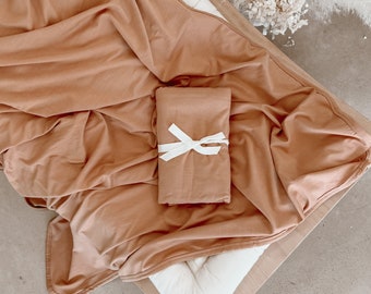 Caramel Bamboo Jersey Swaddle - Soft - Newborn - Announcement - Photography Prop