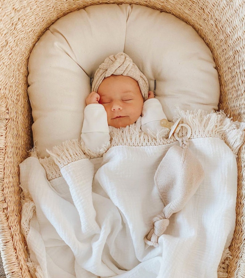 Luxury Baby Swaddle Blanket Lace or Fringe Trim 100% Organic image 0