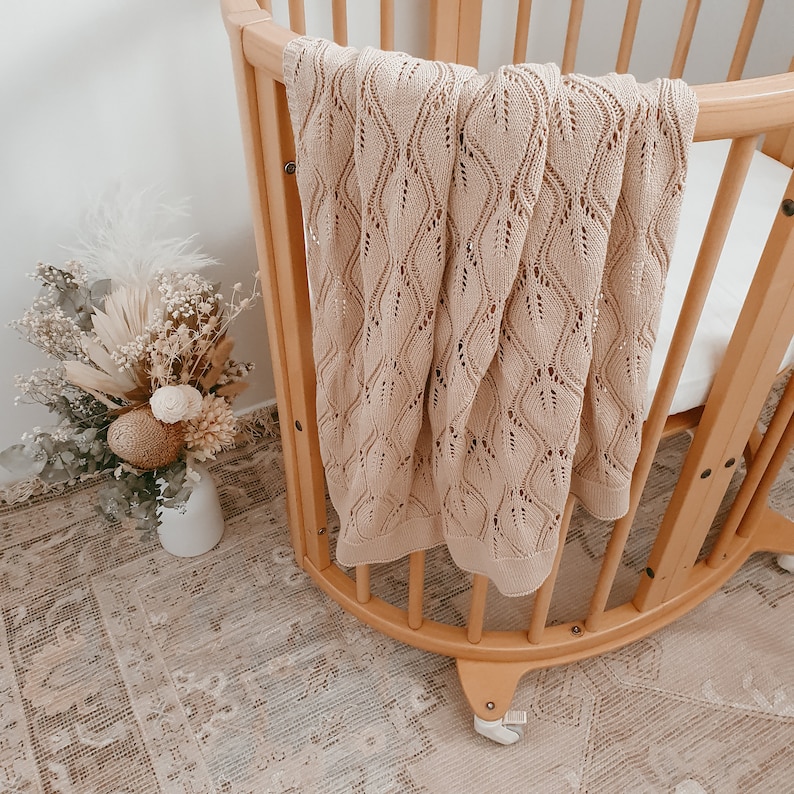 Willow Heirloom Knit Baby Blanket Cookie 100% Cotton Newborn Baby Swaddle Mom To Be Knitted Gender Neutral image 8