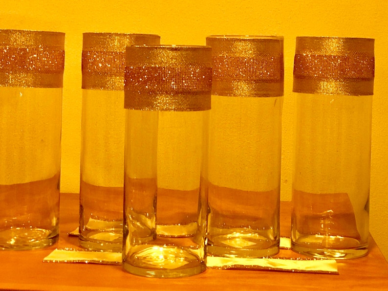 6 Centerpieces. Vases Wrapped in Sparkling Champagne Gold and Etsy
