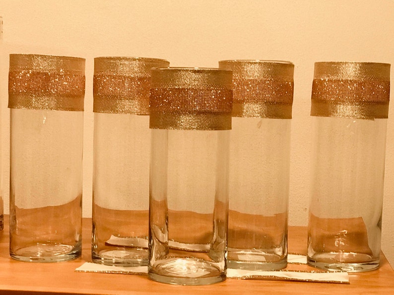 6 Centerpieces. Vases Wrapped in Sparkling Champagne Gold and Etsy