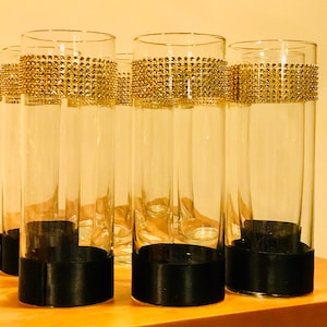 Centerpieces 6 Cylinder Vases Beautifully Decorated With a Black