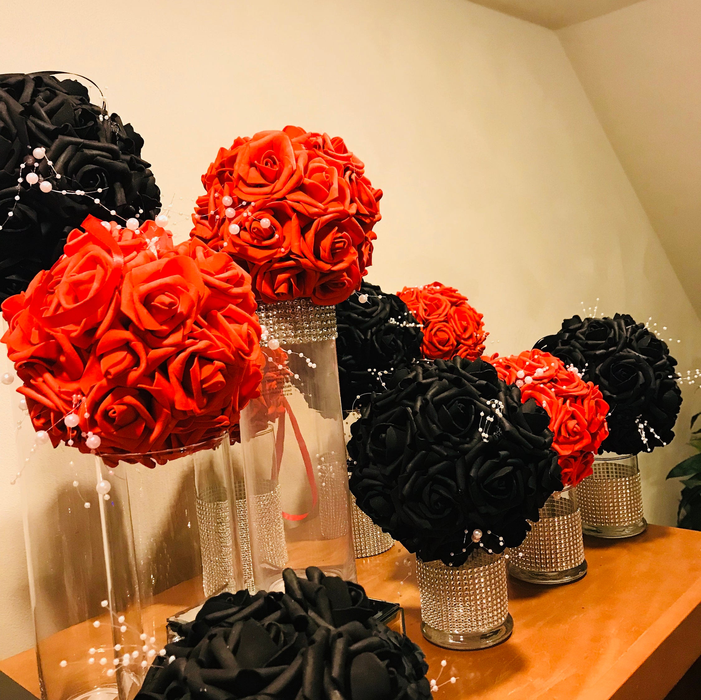 6 Beautiful Flower Kissing Balls In Red Black Or Color Of Etsy