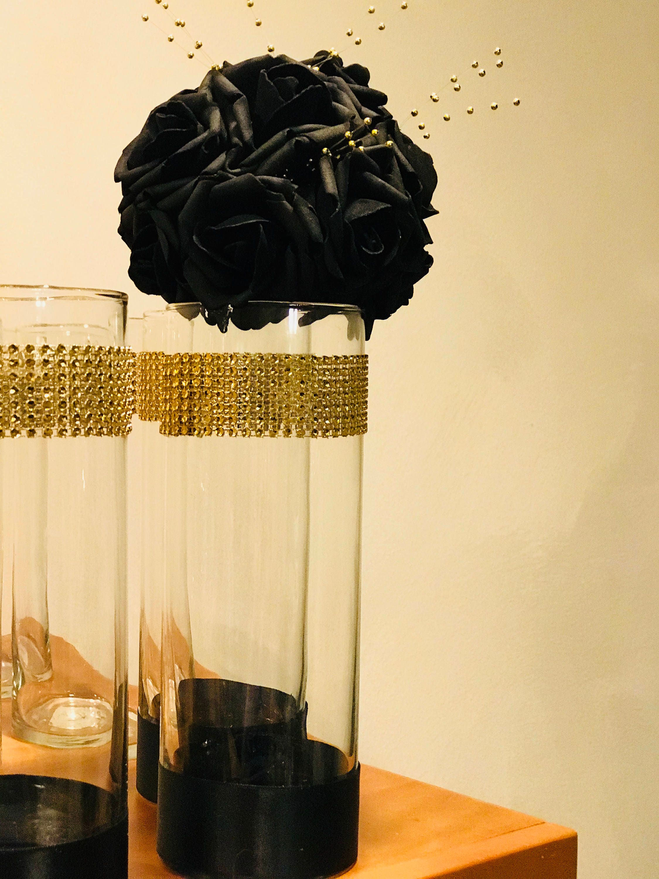 Centerpieces 6 Cylinder Vases Beautifully Decorated With a Black