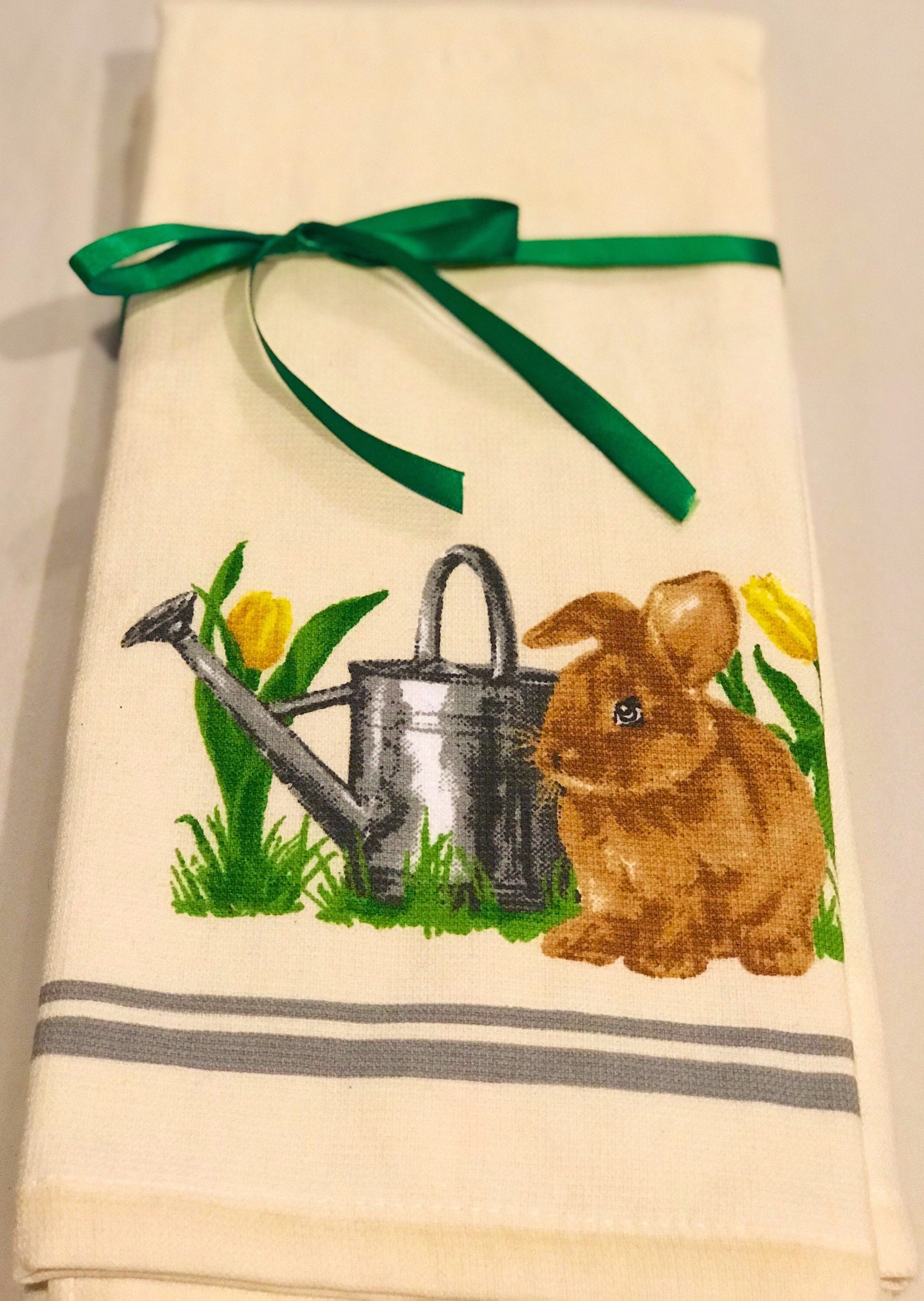 2 Easter Hand Towels Beautiful Easter Print With Bunny Terry Etsy