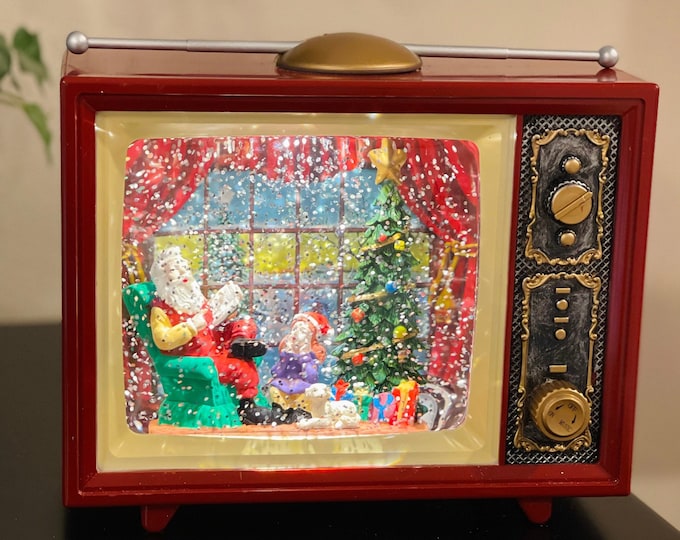 Christmas Retro TV Musical Snow Globe, Large Globe, Turn on Motor, It