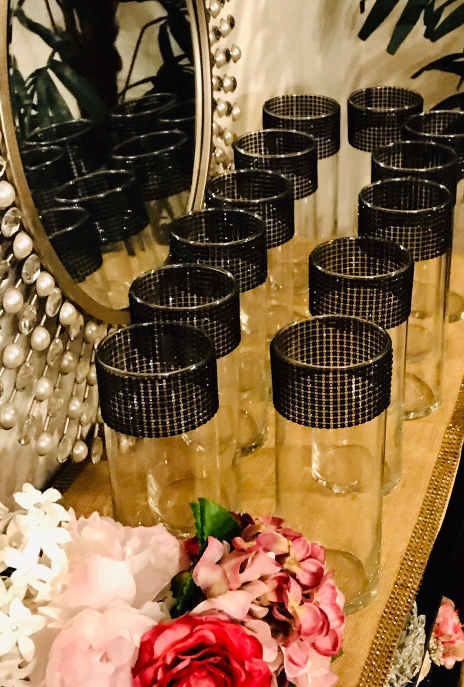 12 wedding centerpieces cylinder vases decorated with a black Etsy