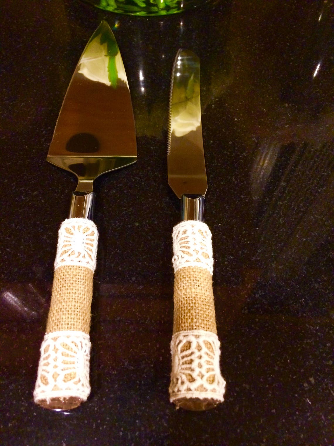 Wedding Cake Serving Knife Set Country Chic Rustic Burlap Etsy