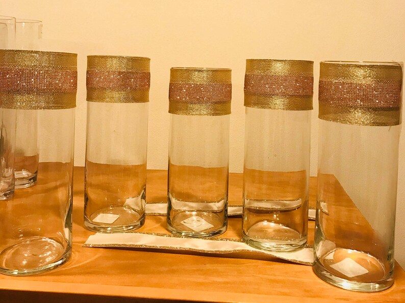 6 Centerpieces. vases wrapped in sparkling champagne gold and Etsy