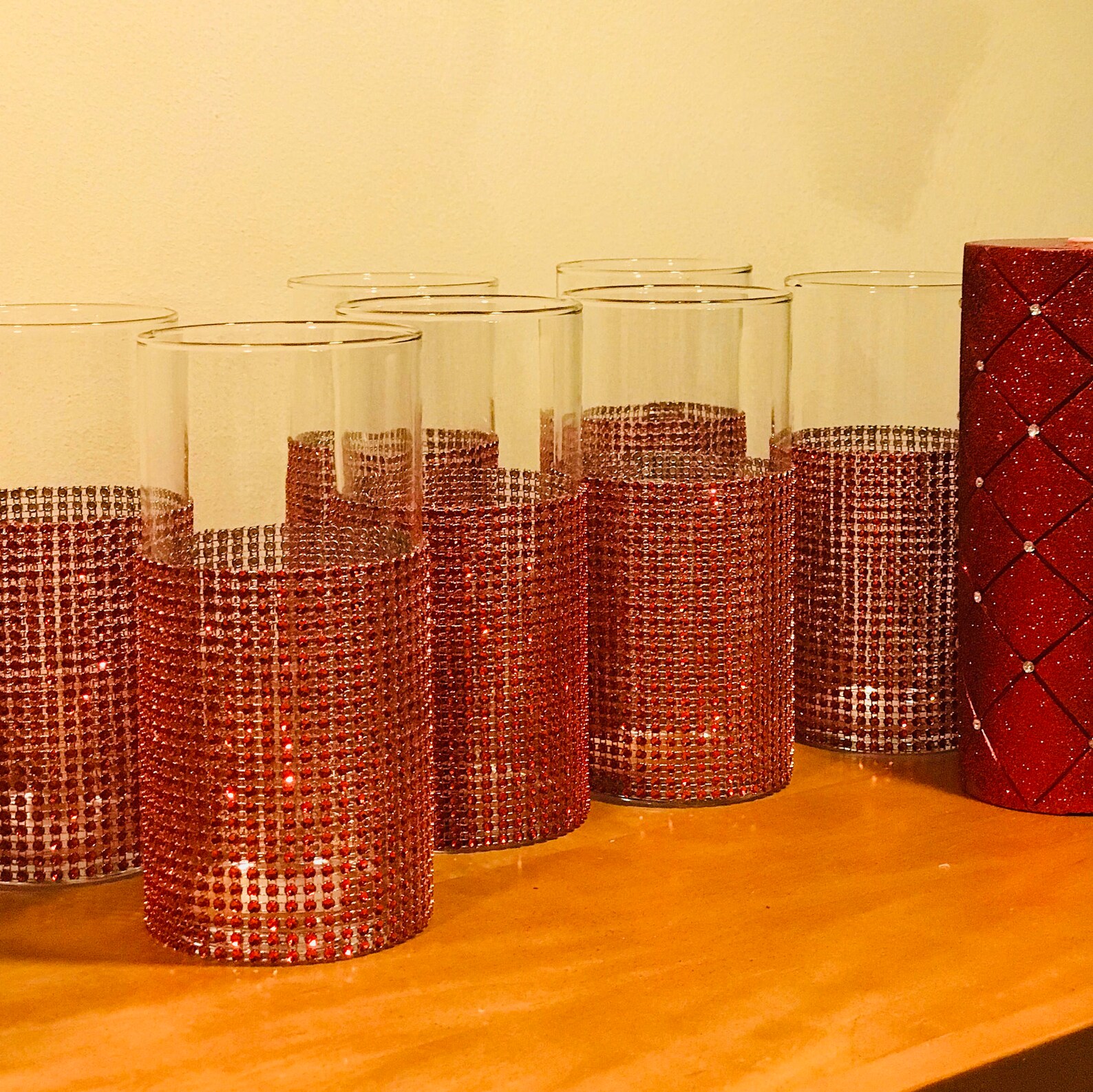 6 centerpieces cylinder vases Wrapped in rhinestone ribbon. Etsy