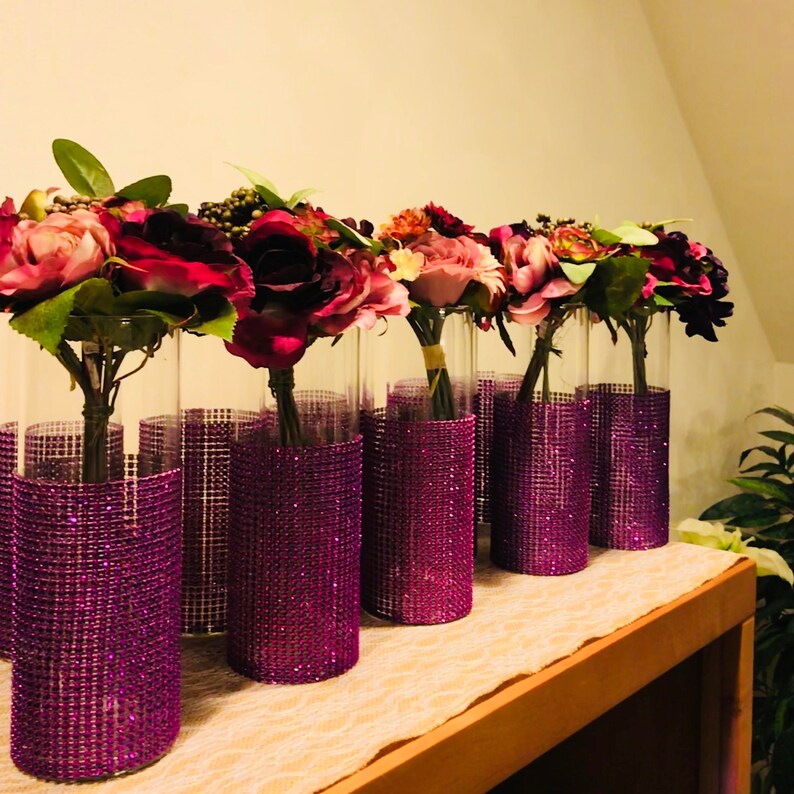 12 Wedding Centerpieces Vases Cylinders Wrapped With a Wide Etsy