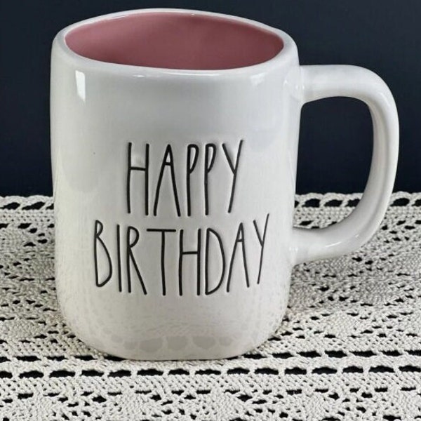 Rae Dunn HAPPY BIRTHDAY coffee mug, Rare find mug, with a pink interior, wish a special someone Happy Birthday, great for Rae Dunn Fanatics!