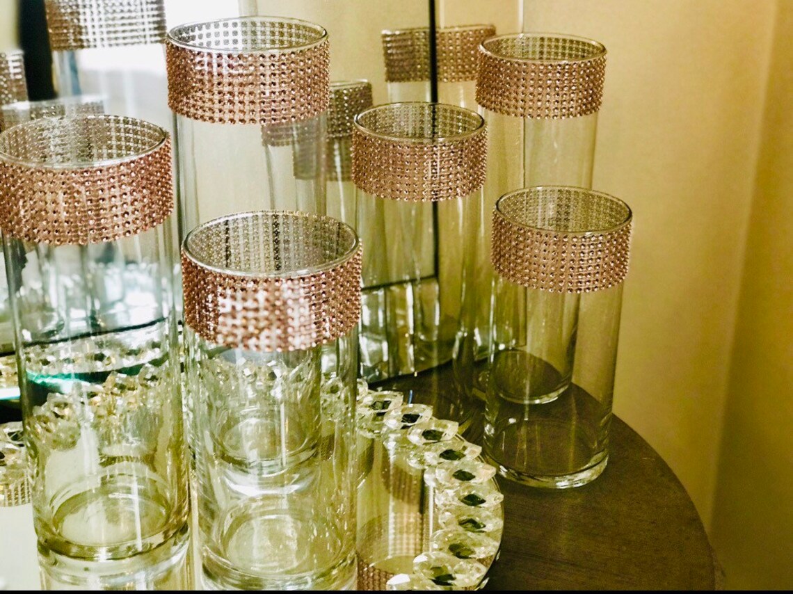 12 ROSE GOLD Centerpieces cylinder vases. Choose your color of Etsy