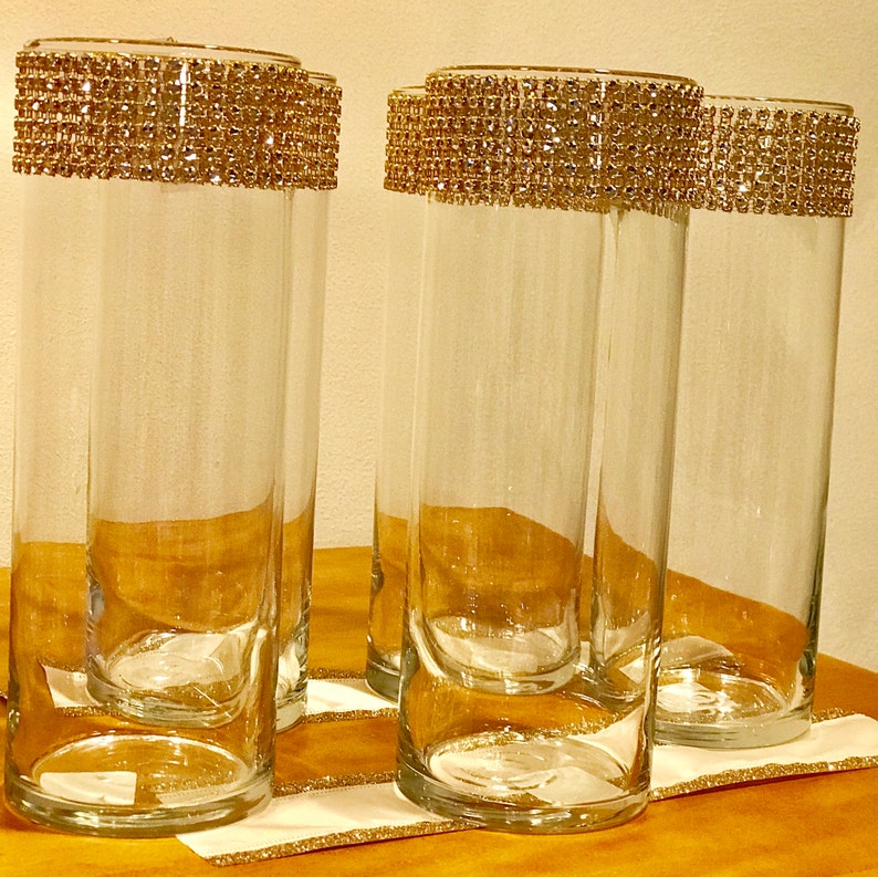 Centerpieces Vases Wrapped Diamond Rhinestone Gold Mesh Wrap Etsy