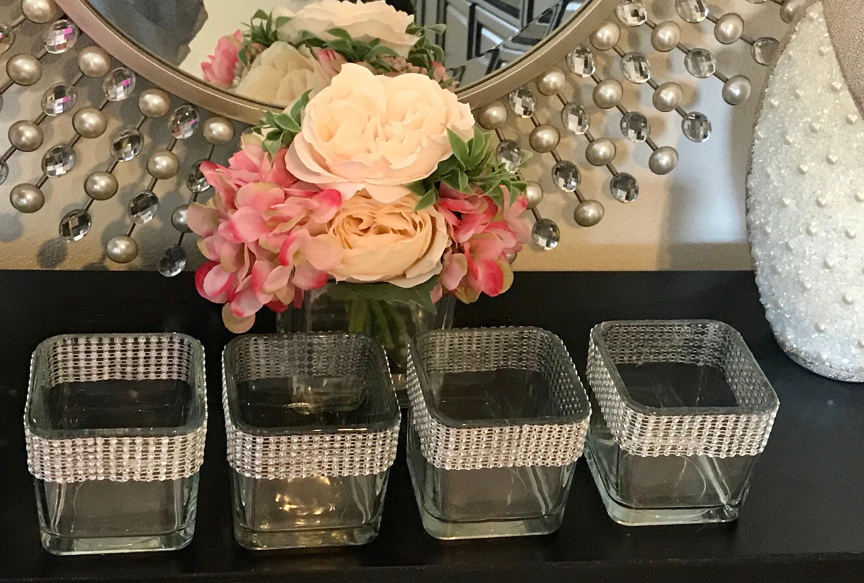 Centerpieces square cube vases with silver rhinestone mesh Etsy