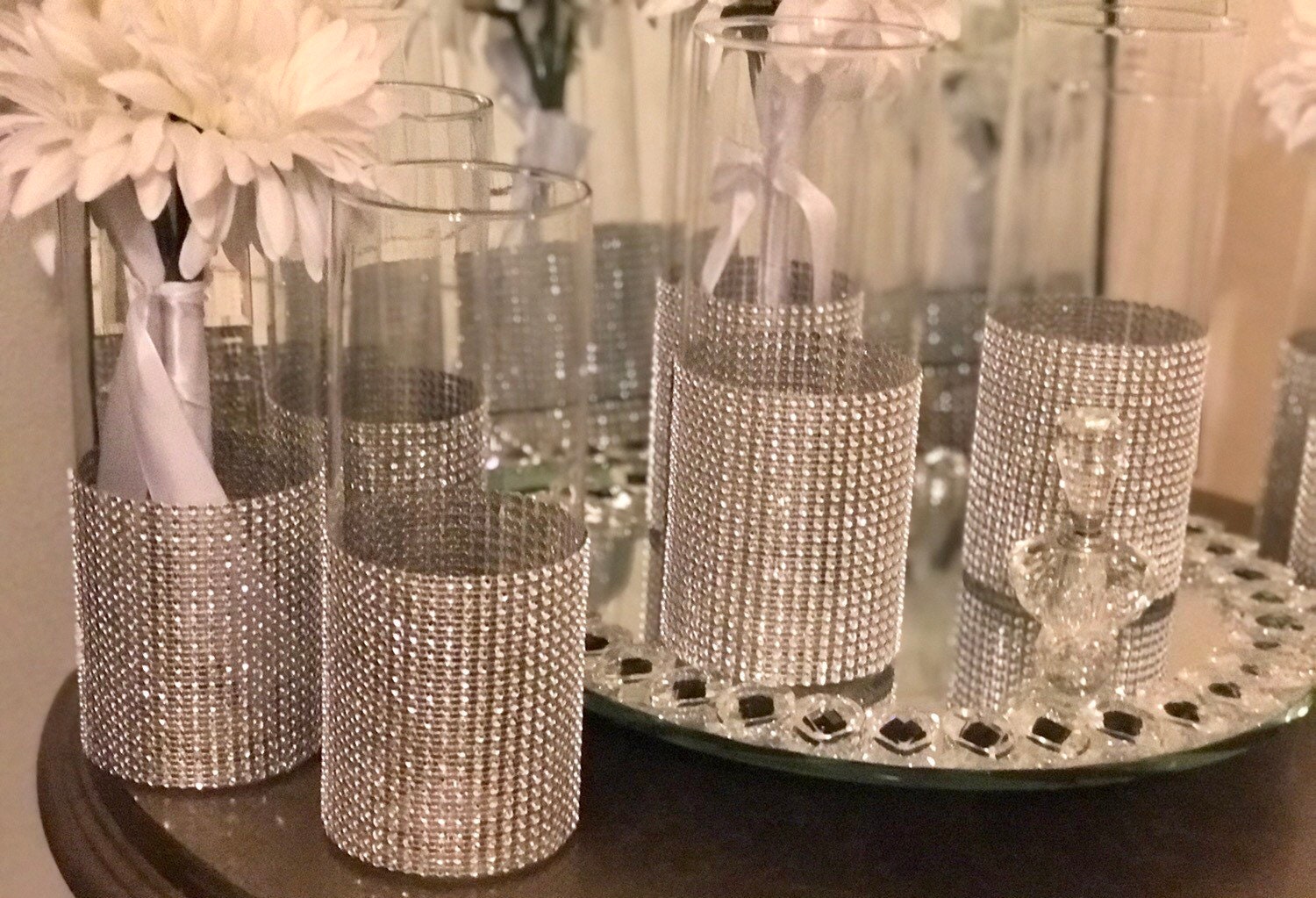 Centerpieces, Wedding Decor, Cylinder Vases With Silver Rhinestone Look  Mesh Wrap Bridal Bouquet Holders Tall Centerpieces Wedding Decor -   Denmark