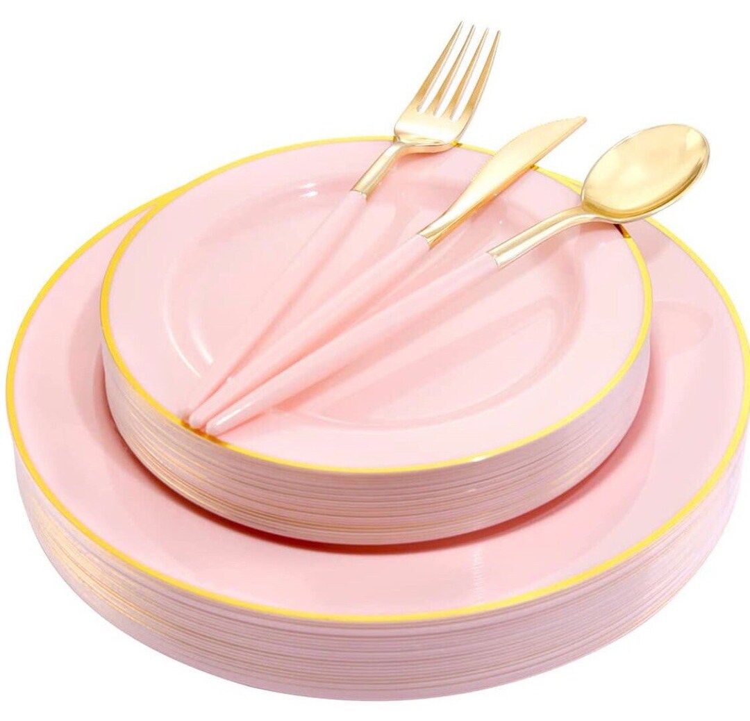 Disposable Pink Plastic Dinnerware 120 Piece Set 24 of Each Etsy