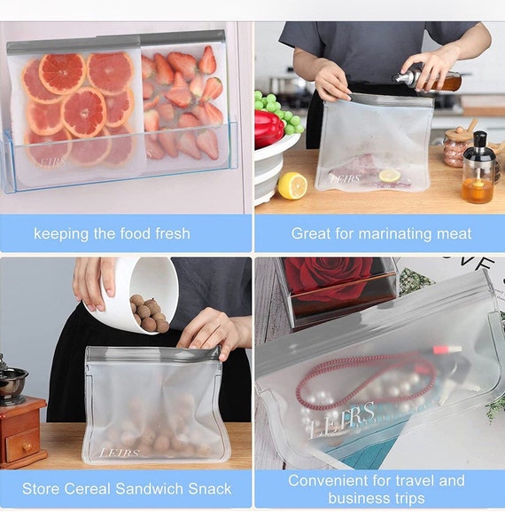 Reusable Storage Bags Dishwasher Safe. Extra Thick Reusable Food