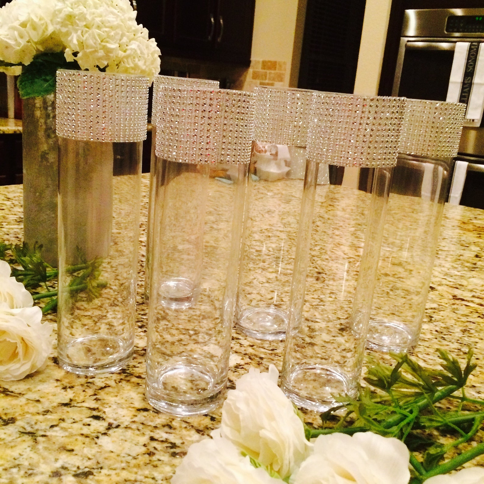 12 Centerpieces cylinder vases with silver rhinestone mesh Etsy