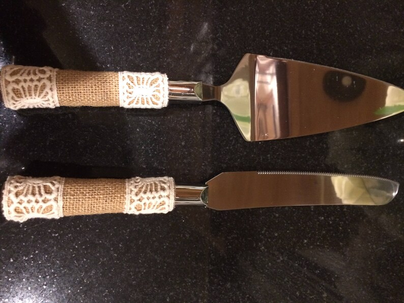 Wedding Cake Serving Knife Set Country Chic Rustic Burlap Etsy
