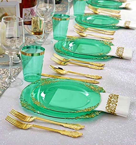 175 Pcs Dark Green and Gold Decorations for Party, Green Plates and Napkins  Party Supplies for Wedding Birthday Party Briade Decorations 